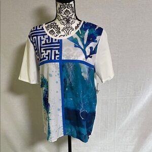 Chico's Blue and White Abstract Blouse